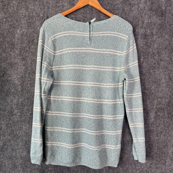 Talbots Sweater Womens XL Blue White Striped Open Knit Casual Coastal Pullover - Picture 2 of 11
